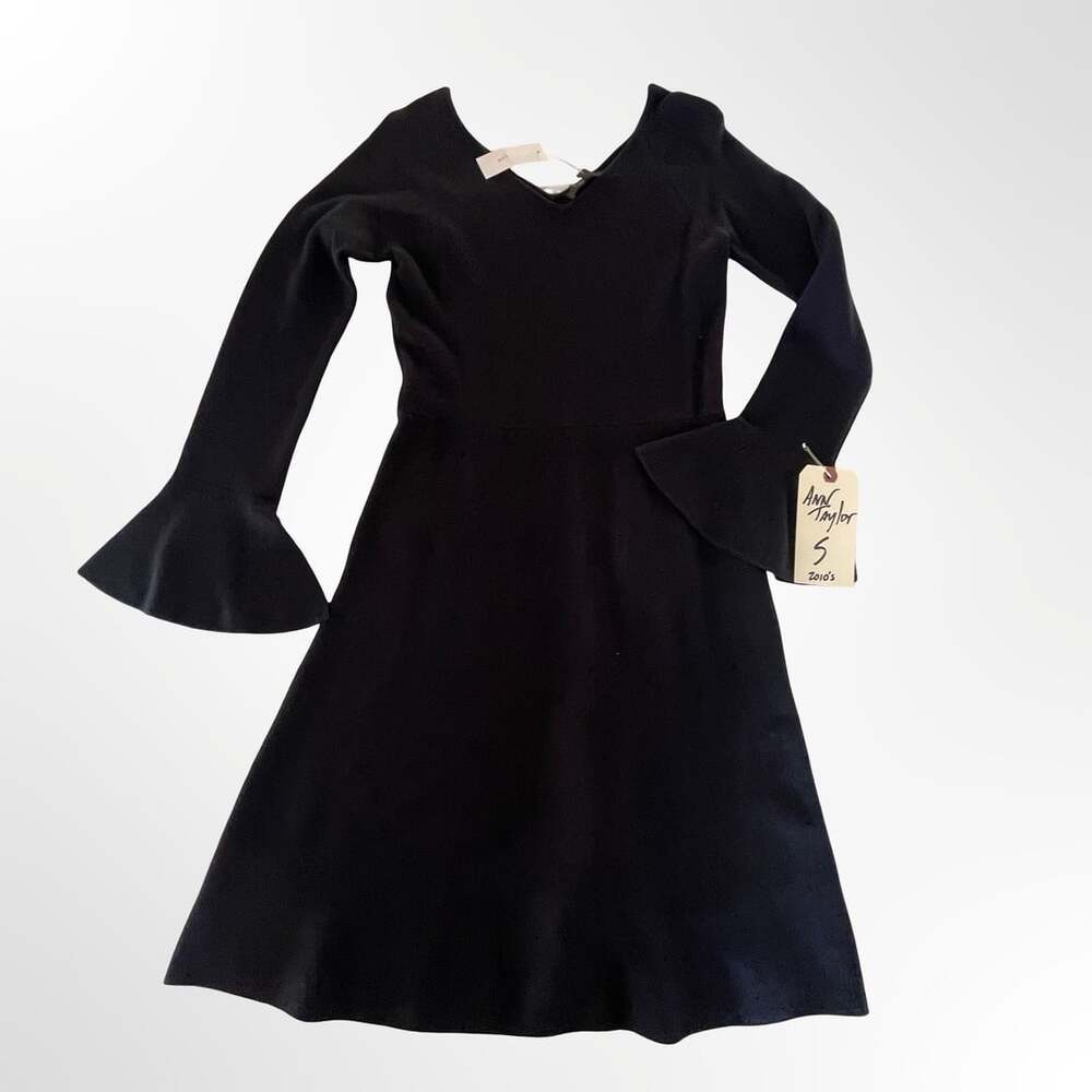 Ann Taylor Dress Size S Black Long Sleeve V-Neck Flare - Picture 5 of 10